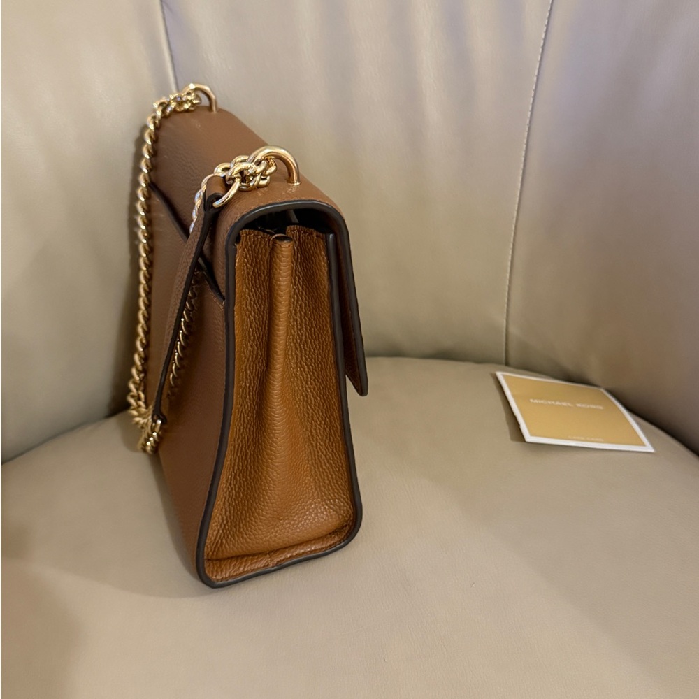 Michael Kors Gold chain Shoulder Mercer Bag Leather in Cognac Brown New - Picture 7 of 10